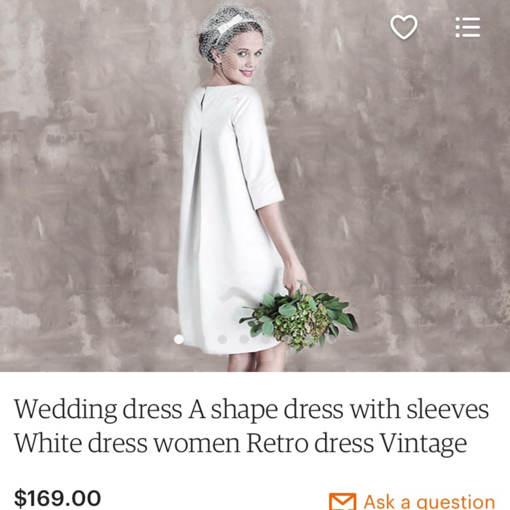 Ivory knee length linen dress, hand made